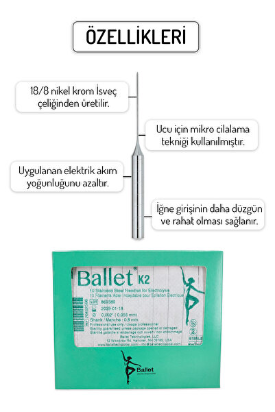 Ballet 10 Adet K2 Çelik Epilasyon Iğnesi Orijinal K2 Çelik Iğne 20402506