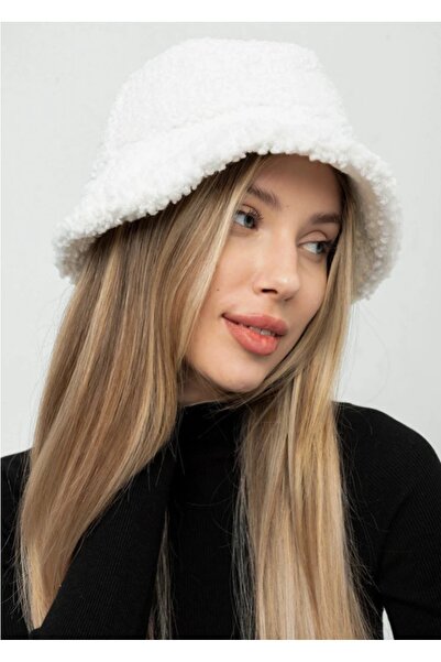caxis Women's White Lamb Textured Plush Bucket Hat Bucket