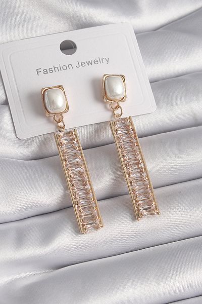 Skygo Gold Color Brass Square Pearl Zircon Waterway Women's Earrings - Tj-Bkp9610