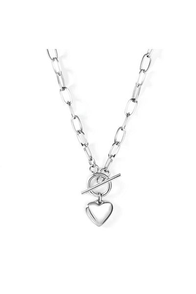 Janset Heart Steel Necklace - Silver Color Steel Necklace