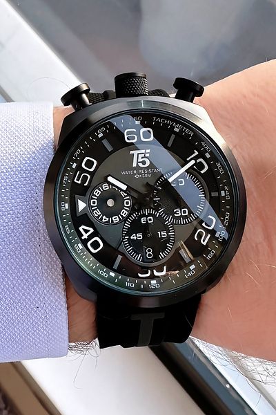 T5 Saat Men's Black Silicone Wristwatch - Functions Active, Bracelet Gift TSE2004C5