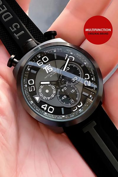 T5 Saat Men's Black Silicone Wristwatch - Functions Active, Bracelet Gift TSE2004C5