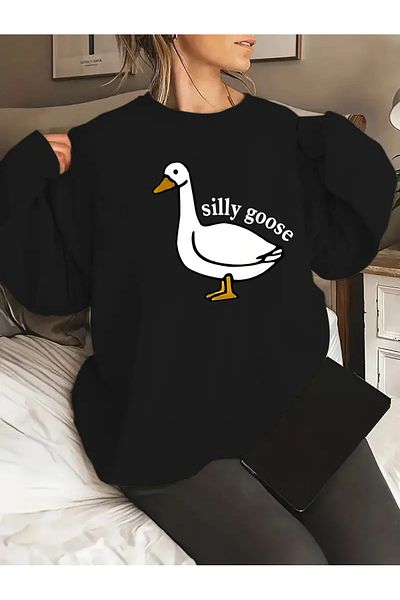 Pink Sky Black Oversize Crew Neck Silly Goose Printed Sweatshirt