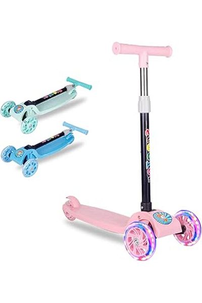 ALBADER Scooter For Kids, Adjustable&Folding 3 Wheel Scooter, LED Light Up Wheels, for 2-8 Years Old