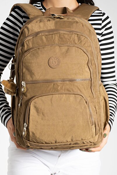 571 Collections Çanta Ultra Hafif Çok Cepli Krinkıl Sırt Çantası Unisex Taba (Model: 571-2C)