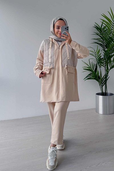 Ka Hijab Beige Hijab Set of 2 - Double Pocket, Rope Binding, Two Thread