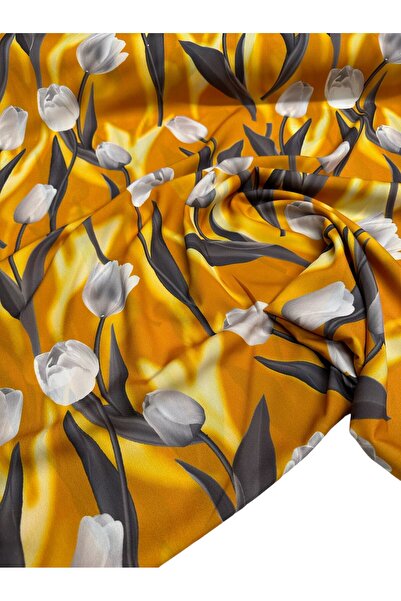 ipekkumaş Yellow Tulip Pattern Dress Shirt Crepe Fabric Our Product Is Sold i...