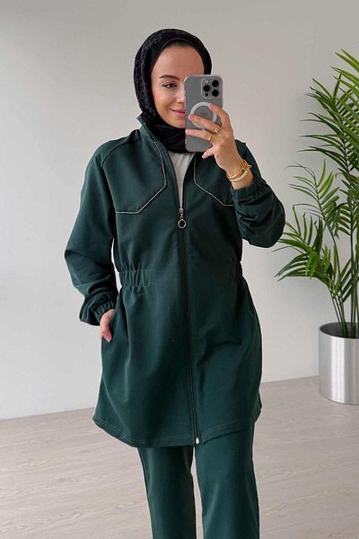 Ka Hijab 2-Piece Hijab Set with Emerald Stone Piping Elastic Waist - Two Thread