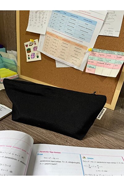 sumicorn Siyah Yıkanabilir Fermuarlı Tek Gözlü Bez Keten Kalemlik Kalem Kutusu Cüzdan Makyaj Çantası