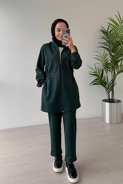 Ka Hijab 2-Piece Hijab Set with Emerald Stone Piping Elastic Waist - Two Thread