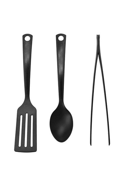 IKEA Gnarp Tongs_Spoon_Spatula Set, 3-Piece Black Kitchen Set