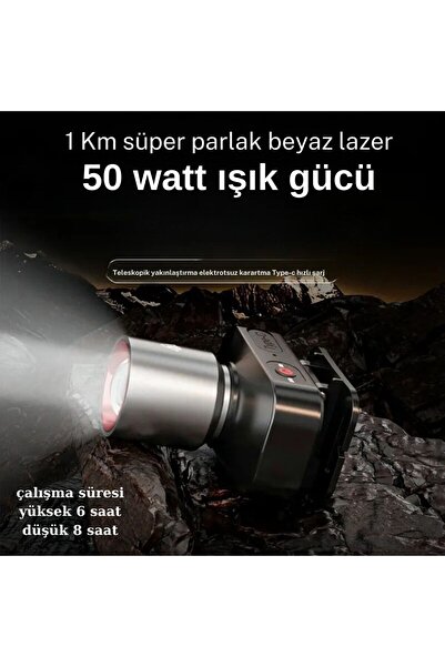 farissu Gold Kama Gk801 Led Kafa Feneri - 50w Cree Led, Şarjlı Ve Su Geçirmez Mini Zomlu Fener Hediyeli