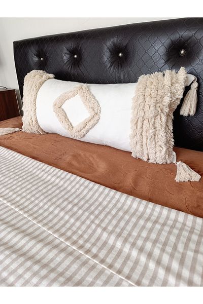 Kubrahobi Ecru Bohemian Long Pillow - Handmade with Filled Inside