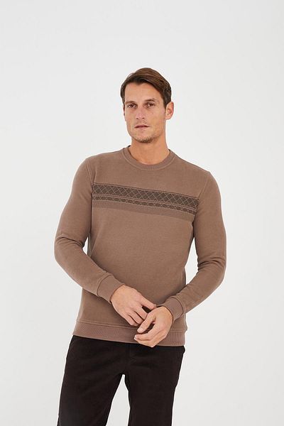 Maccali Men's Activechill Relaxed Striped Long Plain Mink Sweatshirt