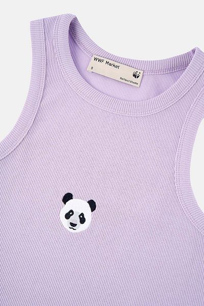 WWF Market Atletă crop cu gât cu șarmuire cu model panda liliac