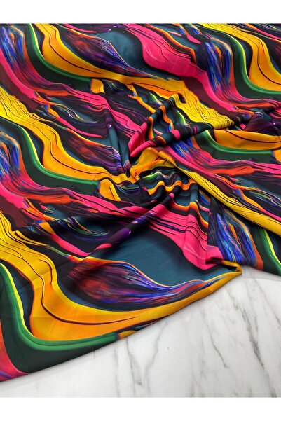 ipekkumaş Renkli Dalga Desen Elbiselik Gömleklik Krep Kumaş Ürünümüz Adet Ola...