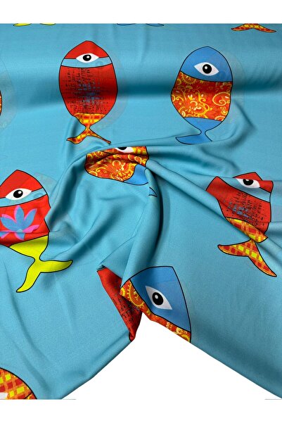 ipekkumaş Blue Fish Pattern Dress Shirt Crepe Fabric Produsul nostru este vândut în bucăți 1 bucată 1 metru