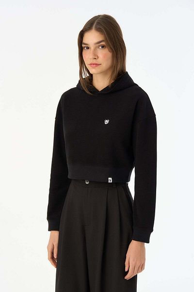 WWF Market Panda Supersoft Crop Hoodie - Black
