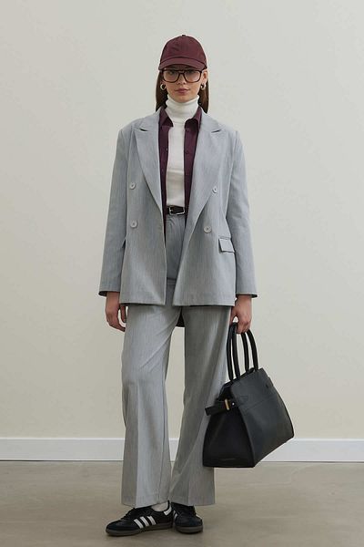 Tailors Room Gray Melange Double Breasted Jacket