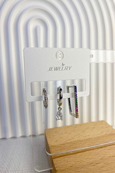 DEMOKAN Women's Special Design 3-Piece Colorful Stone Rectangular Ring Drop Stone Earrings