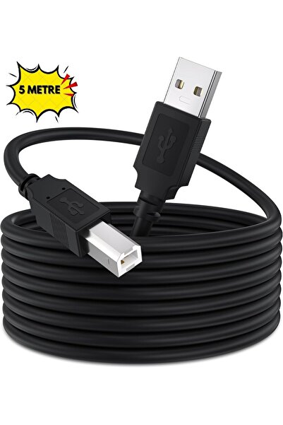 Derwell 5 Metre 5mt Yazıcı Kablosu Ara Printer Usb Bağlantı Kablosu Network Lazer Hp Canon Brother Kablosu