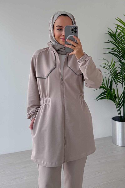 Ka Hijab Beige Hijab Set of 2 - Stone Piping, Elastic Waist, Two Thread