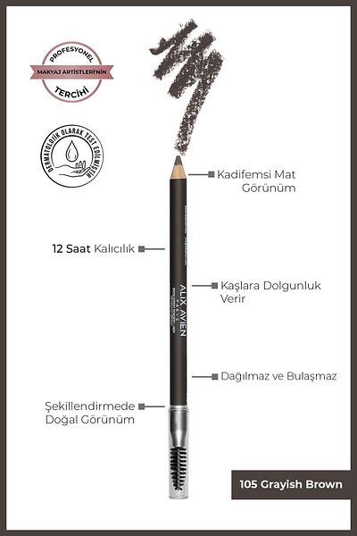 Alix Avien Fırçalı Yumuşak Uçlu Belirginleştirici Kahverengi Kaş Kalemi-eyebrow Expert Powdery Liner 105 Gray