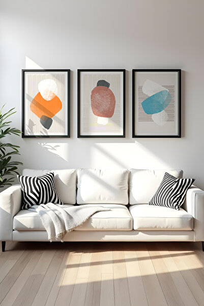 huhuli Ahşap Siyah Çerçeveli 3'lü Set Tablo