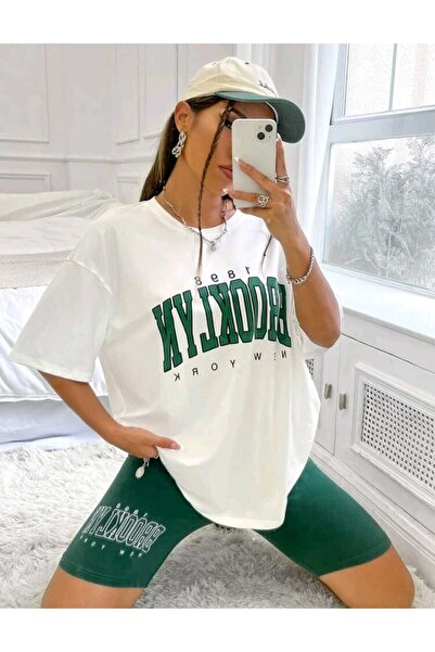 BW Bravely Wear تي شيرت نسائي مطبوع عليه بروكلين، قماش قطني مطبوع عليه نقل مت...