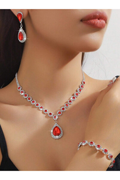 Renkada Gümüş Kaplama Rose Kolye Küpe Ve Bileklik Seti 3'lü Set Davet Düğün N...