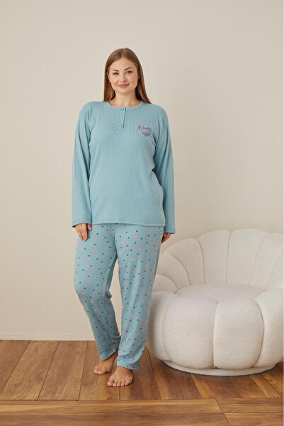 Eyfuze Γυναικεία Σετ Πιτζάμες με μακρυμάνικο γιακά με κουμπιά με κέντημα με καμπύλες