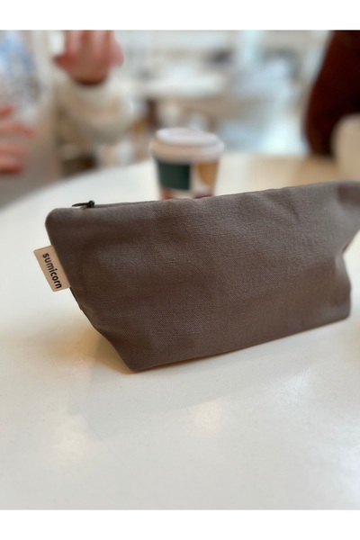 sumicorn Soft Gri Yıkanabilir Fermuarlı Tek Gözlü Bez Kalemlik Kalem Kutusu C...