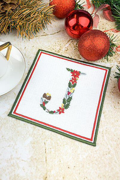 WEARE2 أبيض اللون حرف J عيد الميلاد عيد الميلاد تحت عنوان منديل كوكتيل مطرز