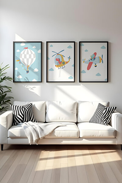 huhuli Ahşap Siyah Çerçeveli 3'lü Set Tablo