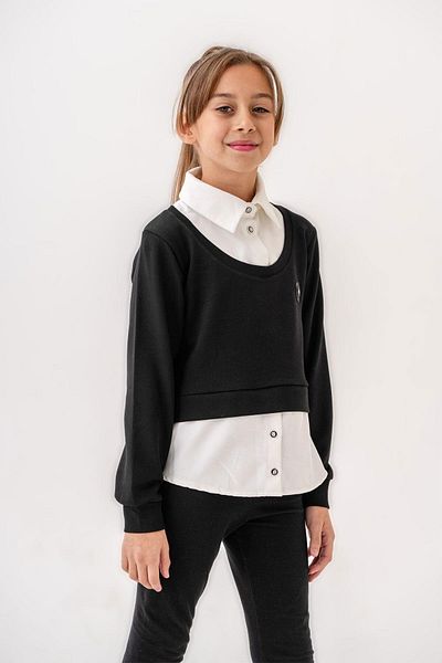 Trend Baby Kids Детайли за черна блуза с яка и пола за момиче