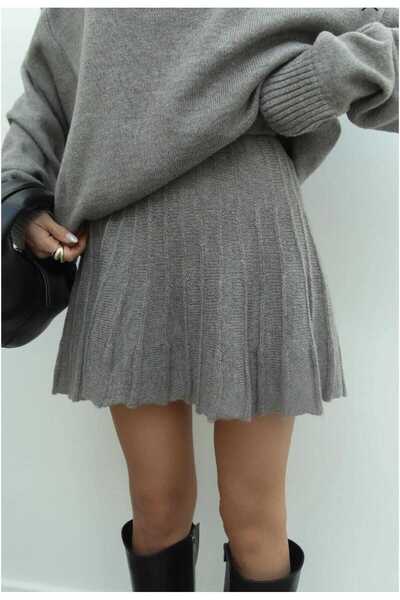 BlueTex Szürke mini szoknya és halász pulóver - redőzött kötöttáru szett