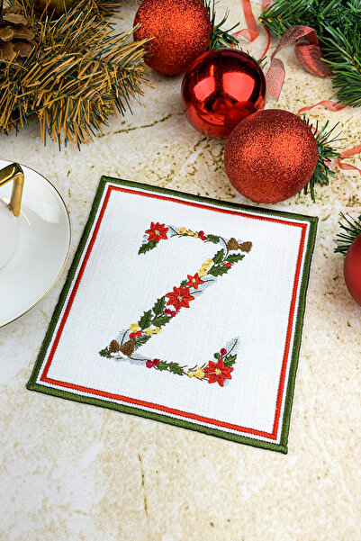 WEARE2 Șervețel de cocktail brodat cu litera Z de culoare albă, cu tematică d...