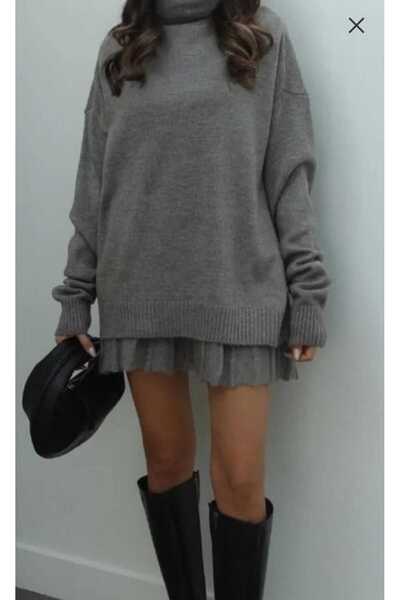 BlueTex Szürke mini szoknya és halász pulóver - redőzött kötöttáru szett