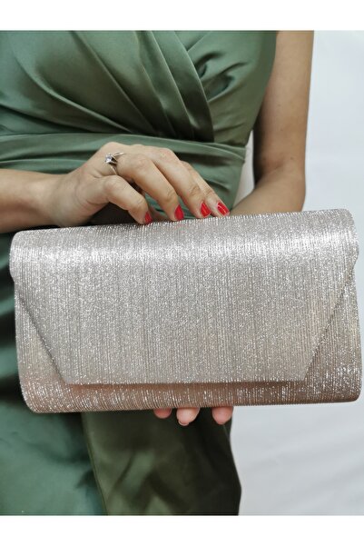 Soave Collection حقيبة سهرة نسائية ليزر ذهبية لامعة بسلسلة لحفلات الزفاف الليلية