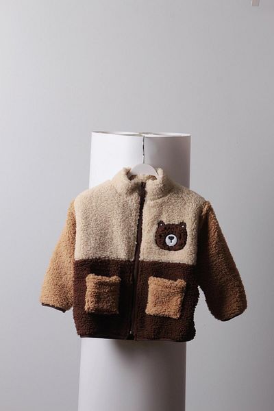 Magu Fleece Teddy Bear Patterned Pocket Zippered Jacket Boy