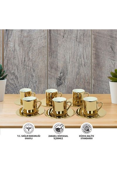 DMR LİFE Dmr Life Lux Gold Porcelain Coffee Cup for 6 People