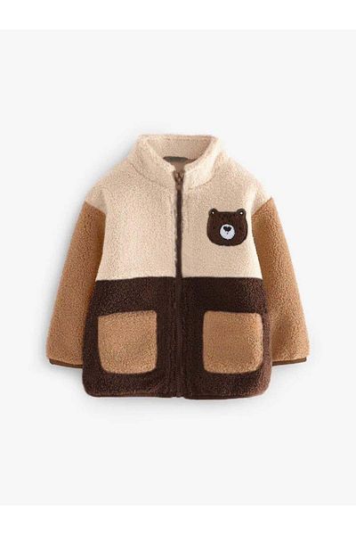 Magu Fleece Teddy Bear Patterned Pocket Zippered Jacket Boy