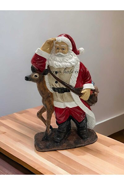 DERYA DESİNG ART Dekoratif Yılbaşı Geyikli Kırmızı Noel Baba Biblo,Yeni Yıl H...
