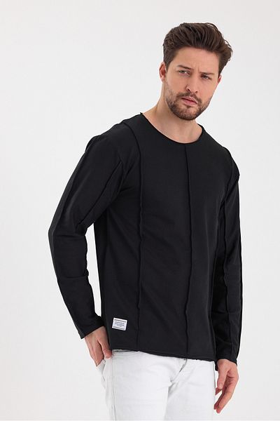 rammers Tricou cu mânecă lungă, cu guler larg, cu dungi