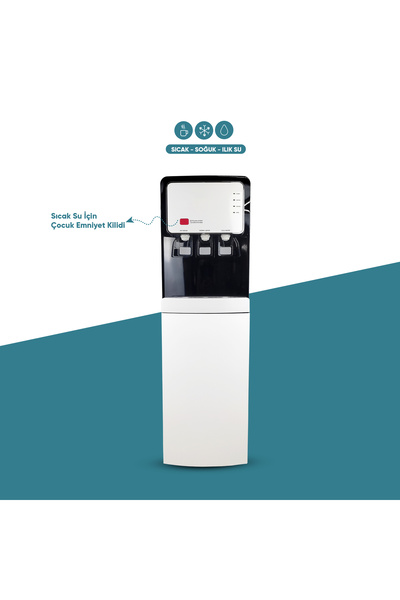 İdeal Mağaza 3 Musluklu Aritmali Sebil - Tam Boy Beyaz Siyah Sebil Sicak Soğu...