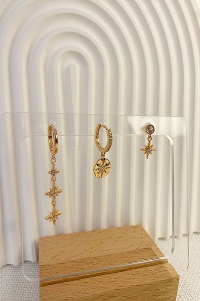 DEMOKAN Women's Earrings Special Design 3 Pcs Dangle Pole Star Earrings