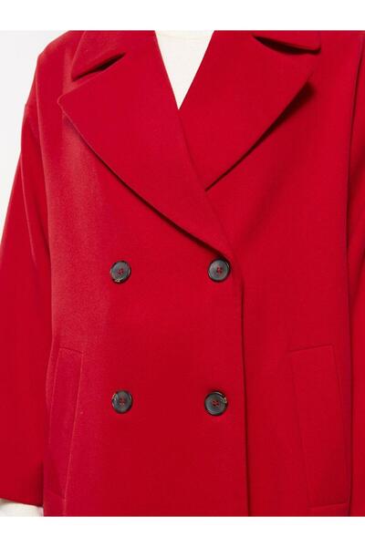 LC Waikiki Kırmızı Kadın Ceket Yaka Düz Kaşe Kaban