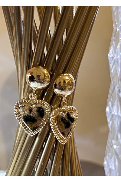 takıtarzım Vintage sallantılı kadın kalpli leopar küpe