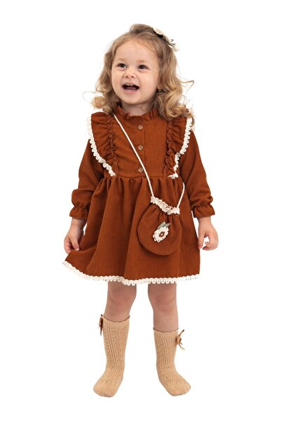 MİNİKO KİDS Baby Girl Long Sleeve Daisy Patterned Dress with Bag