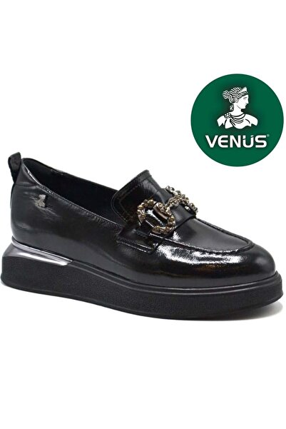 Venüs حذاء أكسفورد كاجوال مريح من الجلد الطبيعي للنساء من إيرث، أسود اللون